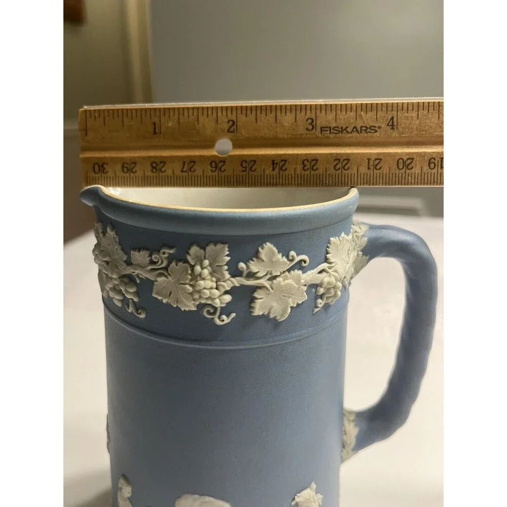 Antique 1891-1908c Wedgwood Blue Jasperware 6” Pitcher